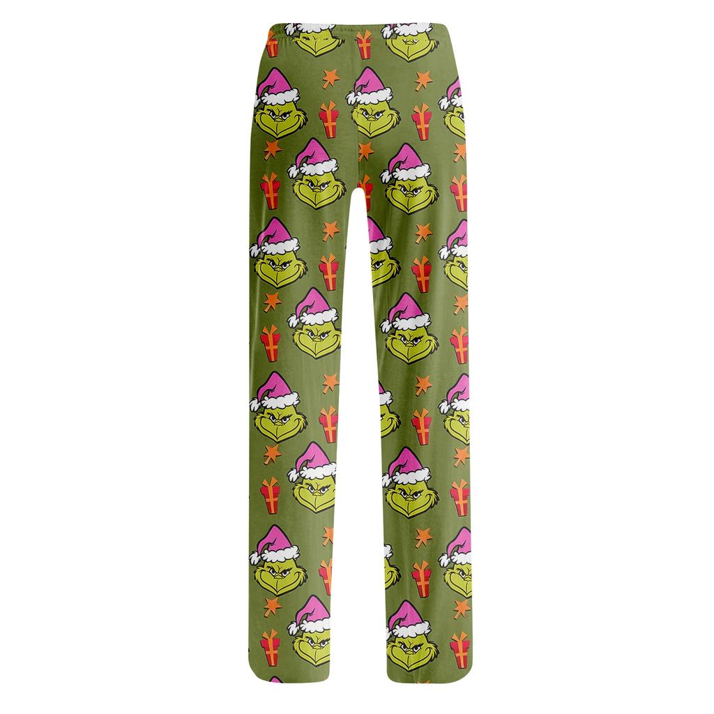 Women's Casual Christmas Print Pants with No Pockets for Holiday