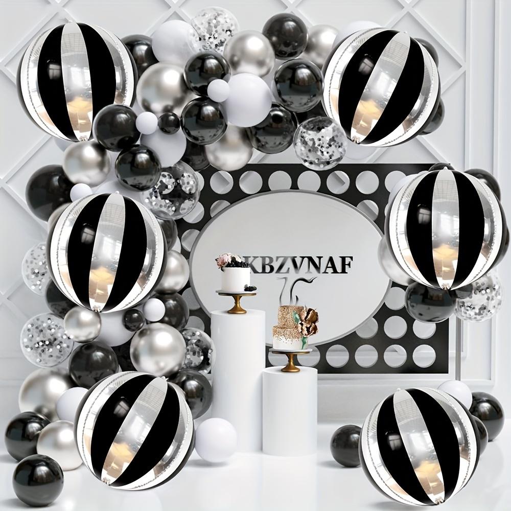 6-Pack of 22-Inch 4D Perfect Round Black and Silver Striped Aluminum Foil Balloons Suitable for Various Party Decorations