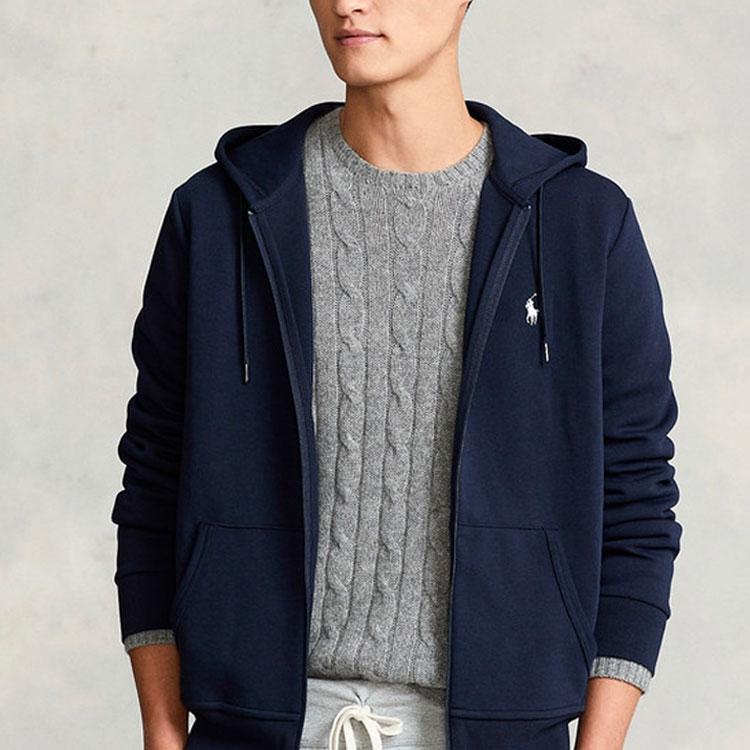 Polo Ralph Lauren FW22 Solid Color Hooded Zip Long Sleeve Sweatshirt Men Sweatshirt Navy-Blue MNPOKNI16822541-410