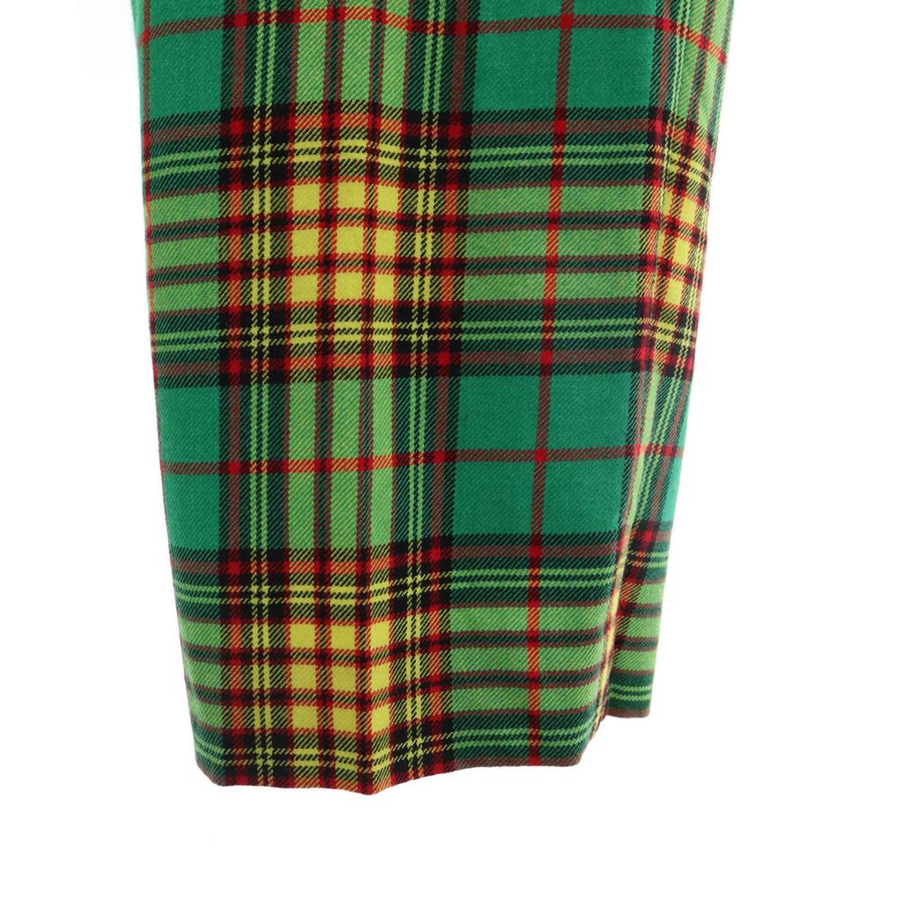 Drawer Wool Made In Japan Check Pattern Tapered Pants 40 Green Women Used