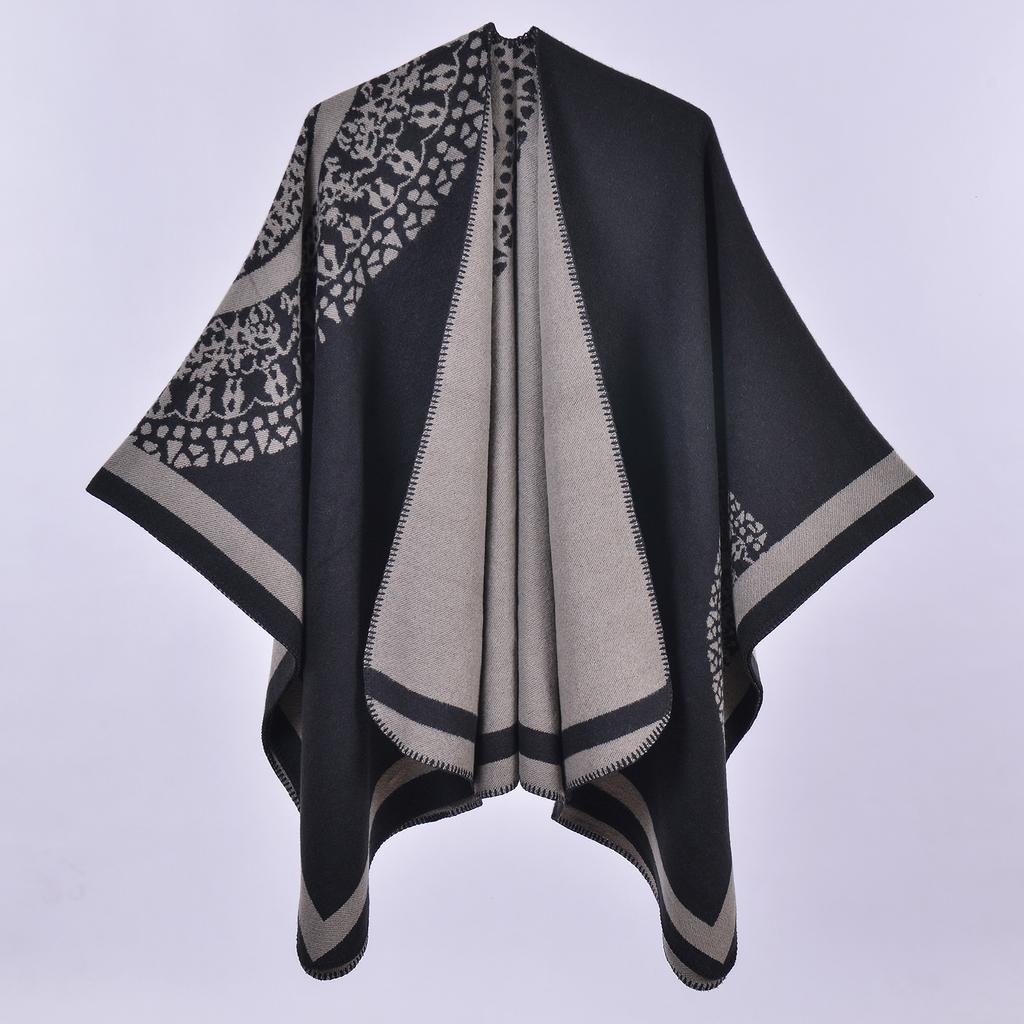 Solid Color Imitation Cashmere Large Split Shawl, Popular, Warm Monochrome Cape, Plain Cape