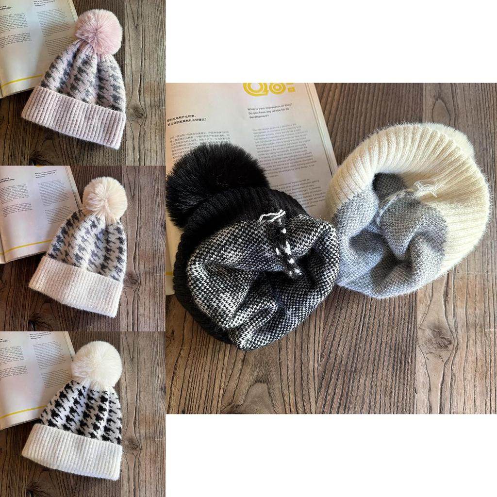 Knit Hat For Women With Vintage Houndstooth Pattern And Warmth For Autumn Winter Fashion