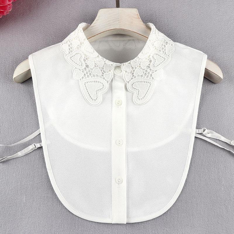 Spring & Winter Women's Anti-Wrinkle Chiffon Embroidered False Doll Collar Lapel Shirt Collar