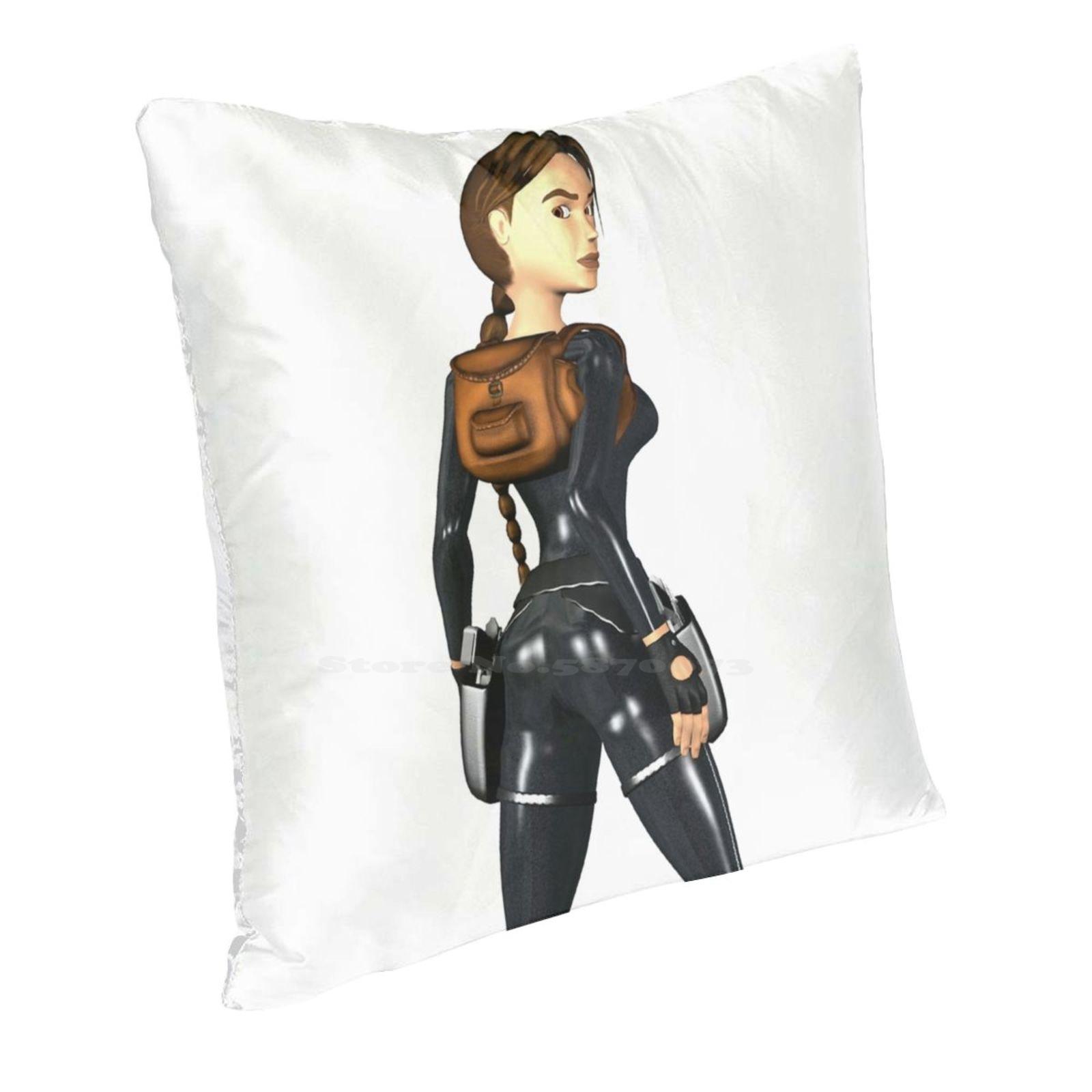 Tomb Raider Chronicles Cat Suit Soft Comfortable Pillowcase Tomb Raider Lara Croft Retro Games 90S Gaming Heroine Strong Women Peach skin 18*18(CM)-1Pcs