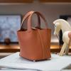 High-end Quality Bag Semi-handmade Wax Thread TC Cowhide 18/22cm Vegetable Basket Bag New Portable Bucket Bag