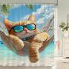 Funny and Creative Beach Cats and Dogs Fabric Shower Curtain Waterproof Polyester Bath Curtains for Bathroom Decorate with Hooks