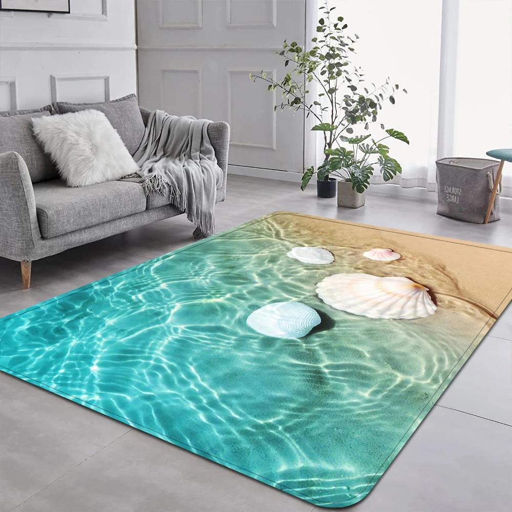 Beach Wave Seaside Pattern Carpet Soft Living Room Decor Rug Floor Mat for Bedroom Sofa Area Balcony Lounge Kitchen