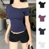 Slim Fit Y2k Crop Top Spicy Girl Style Short Sleeve Solid Tops Sweet Off Shoulder T-shirt  Girl