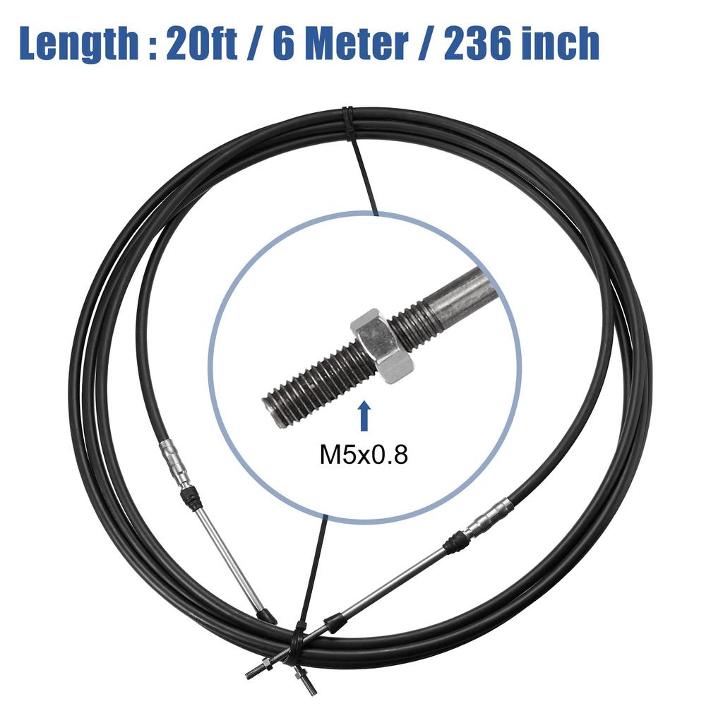 Motoforti Throttle Shift Remote Control Box Cable for Marine Type 3300/33C Outboard Engine Boat Motor Steering System, Black, 2 Pieces, 6 Meters