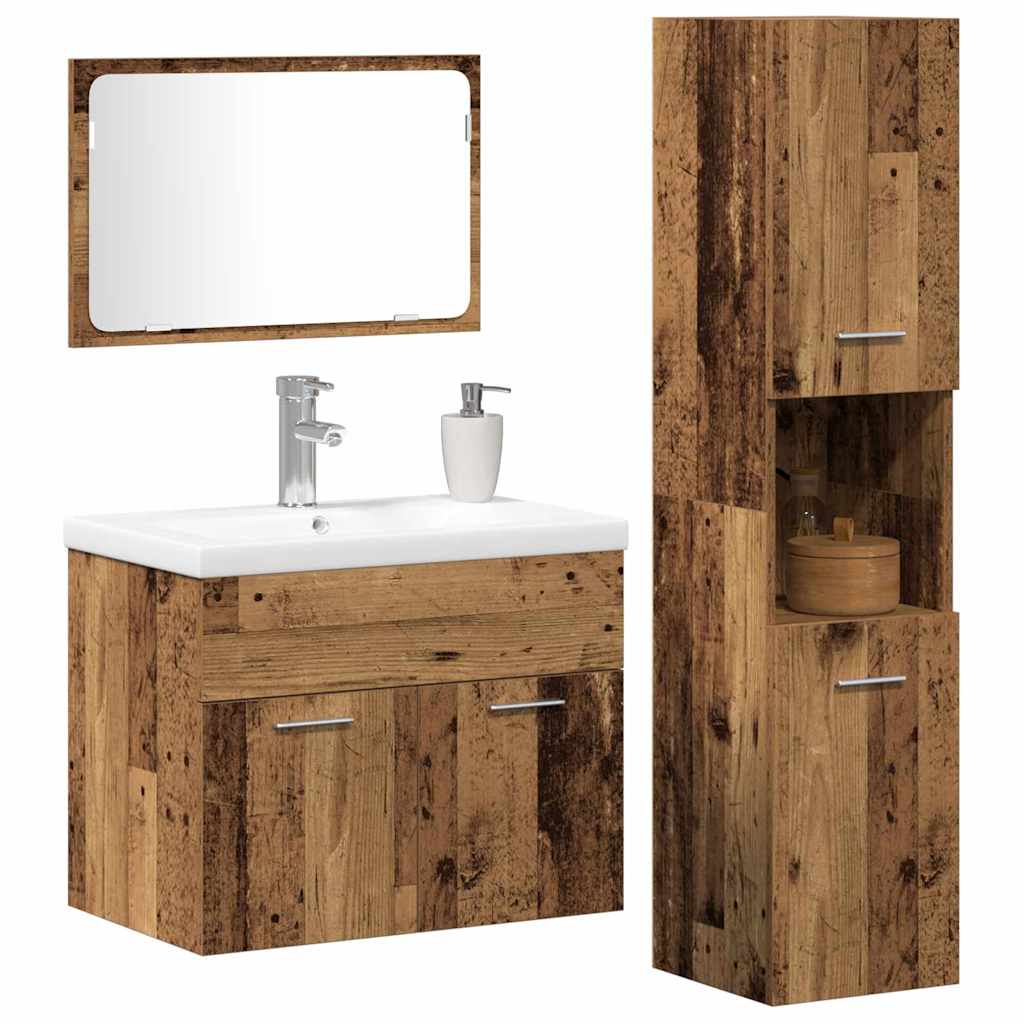 Bathroom Furniture Set with Cabinet with Door 4 Pcs Brown Wood Based Material