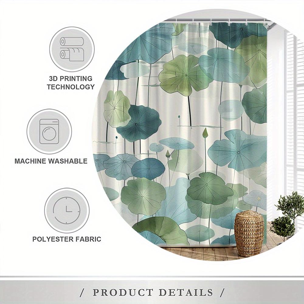 Water Lilies Shower Curtain - Blue, Green & Teal Translucent Designs, Polyester, 70.8x70.8", 12 Hooks, Minimalist Tranquil Decor