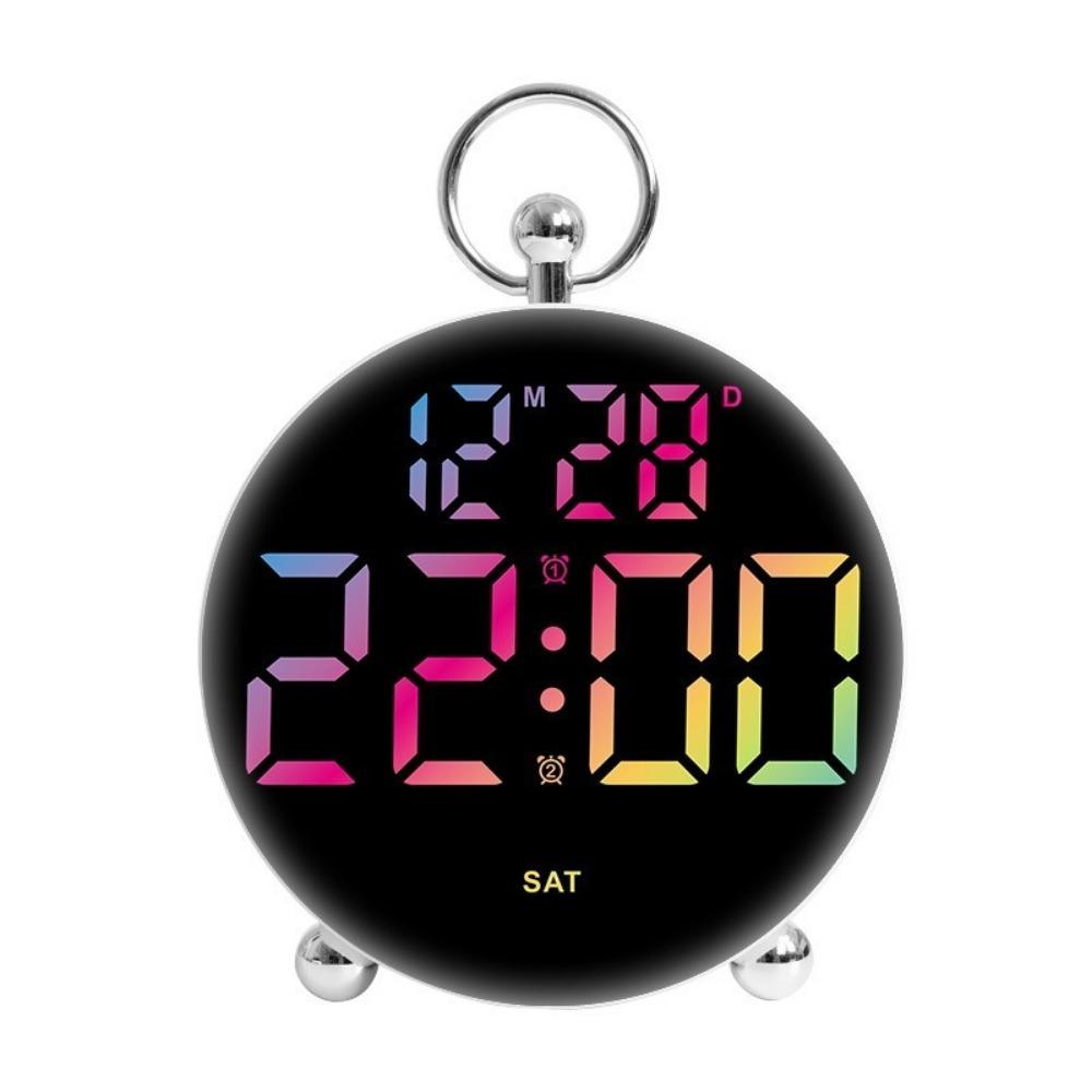 Large-Screen Digital Alarm Clock Temperature Display Brightness Control Electronic Clock Round Shape Adjustable Brightness