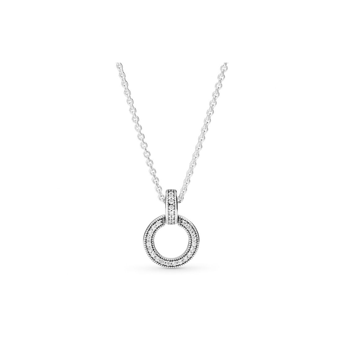 Pandora Double Ring Pendant And Necklace Women jewelry 399487C01 Box+Shopping Bag