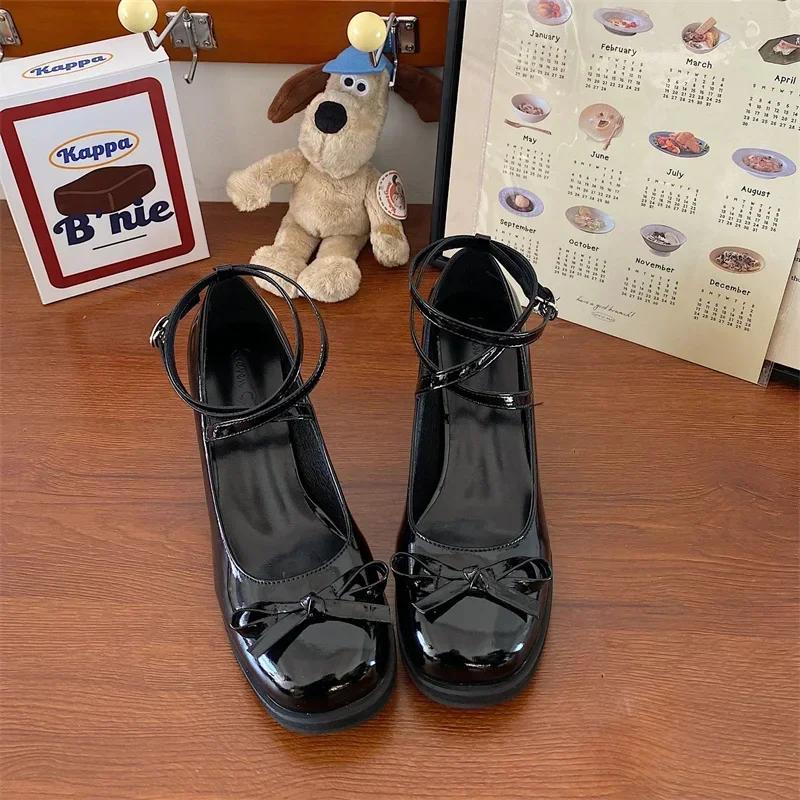 

Красные туфли Мэри Джейн женские туфли на толстом высоком каблуке женские туфли в стиле Лолита с квадратным носком весенняя мода вечерние кожаные женские туфли новые 40 чёрный