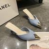 Mode Überdeckte Zehenpartie Dünne Absätze Schuhe Pantoletten Für Damen 2025 Hausschuhe Flache Flache Slipper Spitz High Heels Überdeckte Zehenpartie Flache Schuhe Fem