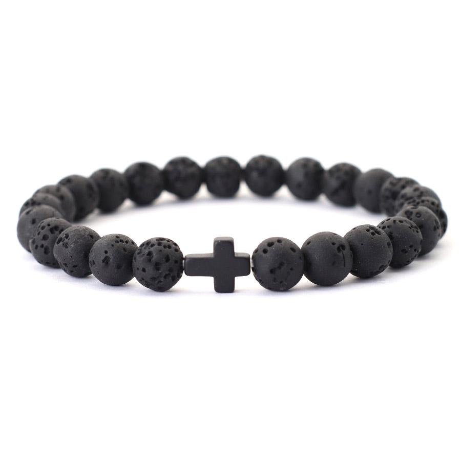 Minimalist Cross Bracelet Men Natural Tiger Eyes Lava Howlite Stone Beaded Braclet Healing Meditation Casual Accessories Joias