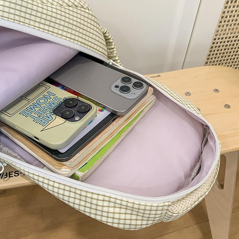 Plaid Print Student Schoolbag Women Campus Backpack