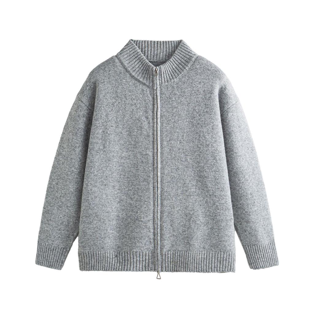 Unisex Double Zipper Japanese Retro Knit Cardigan for Spring/Autumn