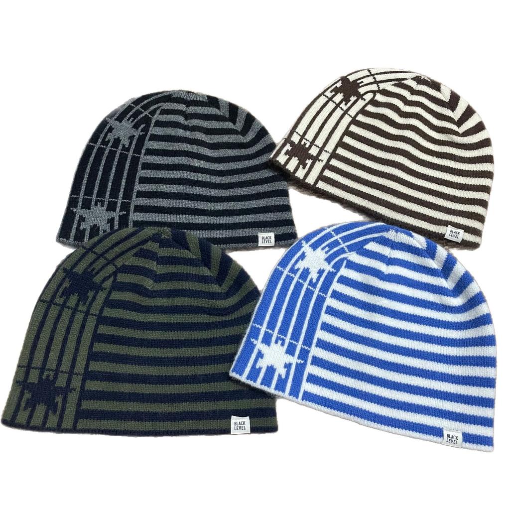American street star jacquard striped knitted hat autumn and winter warm ear protection contrasting color small standard wool hat windproof cold hat