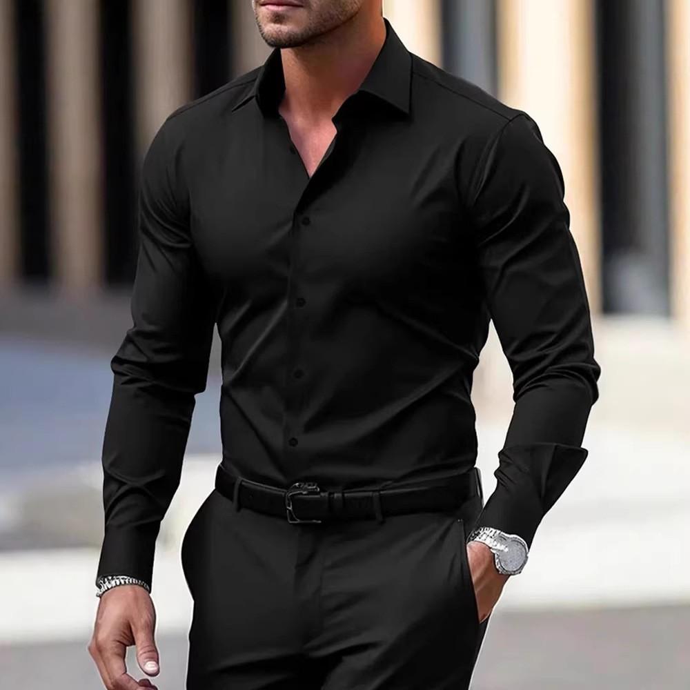Frühling Herbst Neue Herrenkleidung Langarm Einfarbige Freizeithemden Herren Kragen Slim Fit Hemd Oberteile