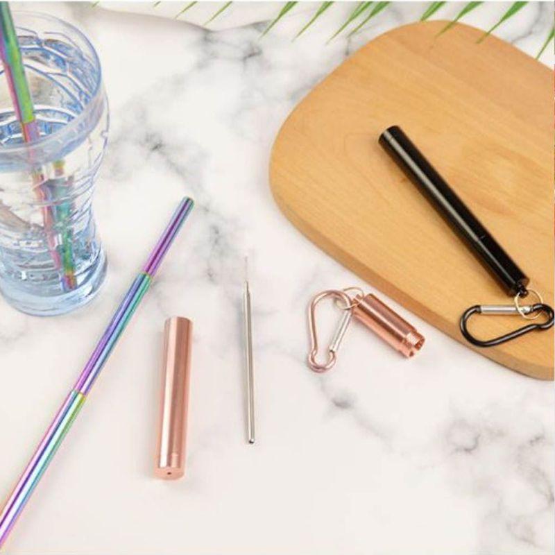 Stainless Steel Telescopic Straws with Cleaning Brush Reusable Drinking Straw Portable Tools Kitchen Bar Drinkware Accessories