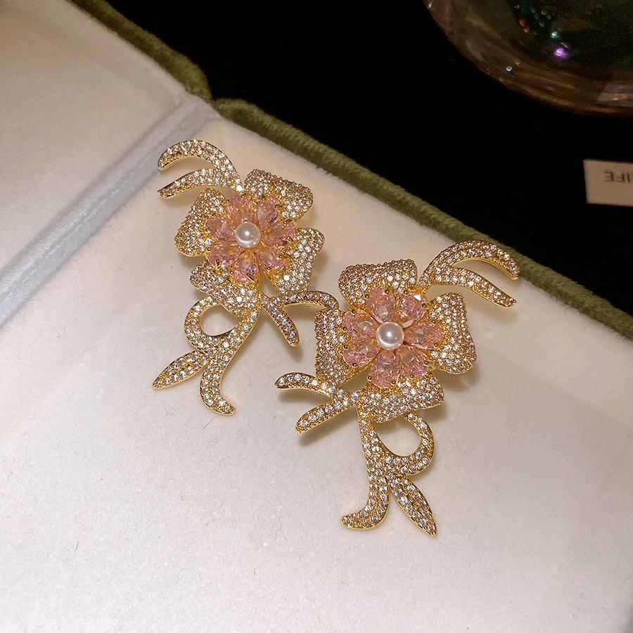 Zircon Pearl Flower Earrings Minimalist Elegant Jewelry