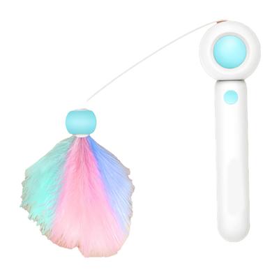 Retractable Cat Wand Attract Attention Cat Teaser Wand Toy Cat Interactive Toy for Exercise Blue