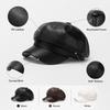 PU Leather Newsboy Cap Solid Color Peaked Cap Creative Gift Beret Hat  Cold Weather Use