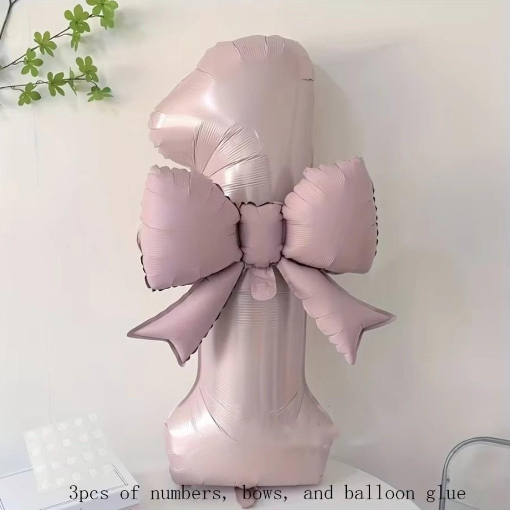 New 40 Inch Number Digital 0-9 Balloon Cream Pink Anniversary Decoration Foil Balloons with Bowknot Birthday Party Balloons