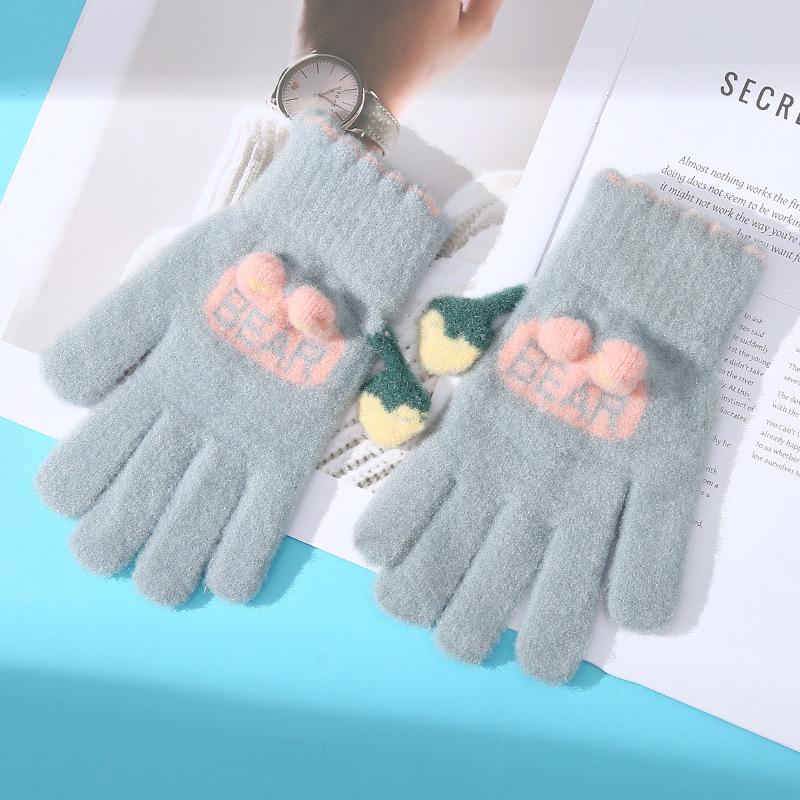 New Cute Touch Screen Five Finger Gloves for Women In Autumn and Winter Knitted Thickened Velvet Keep Warm and Fingers Riding To Prevent Cold