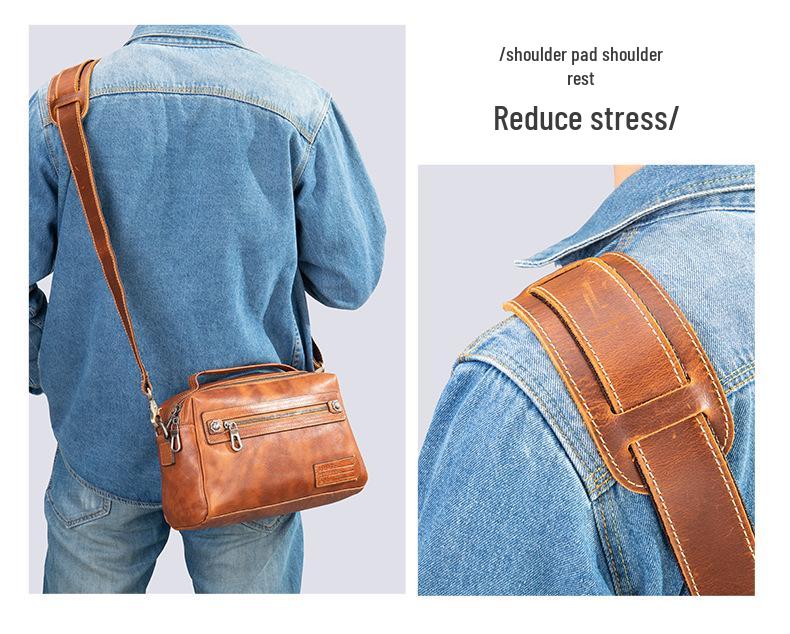 NIUCUNZH Men's Adjustable Retro Crossbody Bag with Crazy Horse Leather Shoulder Strap