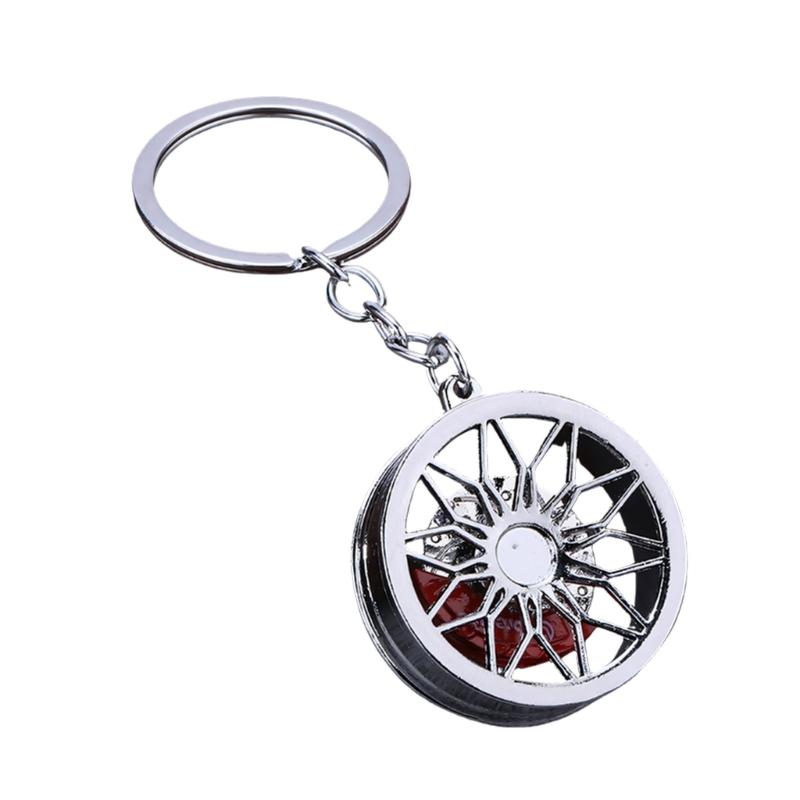 Car Wheel Keychain for Drivers, Rotating Brake Disc Metal Key Ring with Backpack Charm and Auto Culture Style Accessory