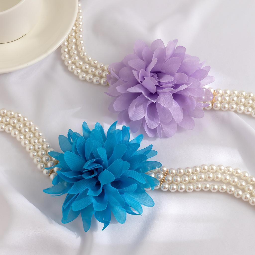 Chiffon handmade flower choker necklace, vintage beaded imitation pearl flower necklace for women, jewelry