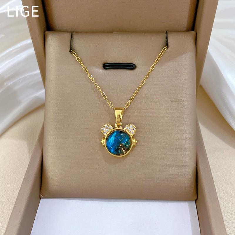 Sternenhimmel Katze Niedlich Leichter Luxus Temperament Wunderschöne Voll Diamant Halskette Damen Vielseitige Schlüsselbeinkette Titanstahlkette