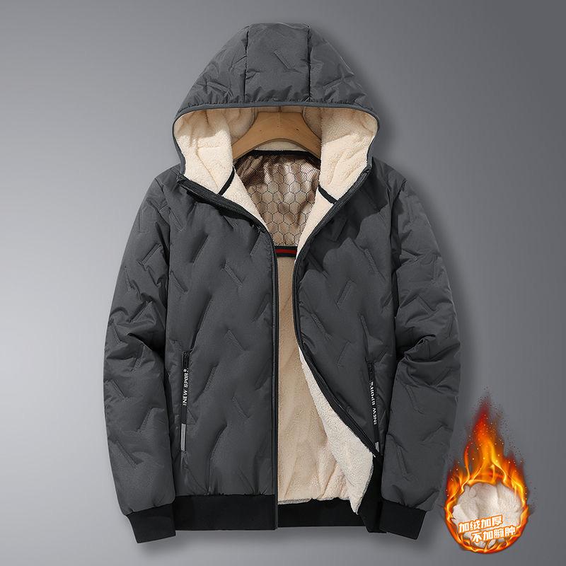 2025 Winter Fashion Sports Plus Fleece Thick Warm Jacket Men's Casual Loose Comfortable Plus Size Hooded Cotton-Padded Jacket