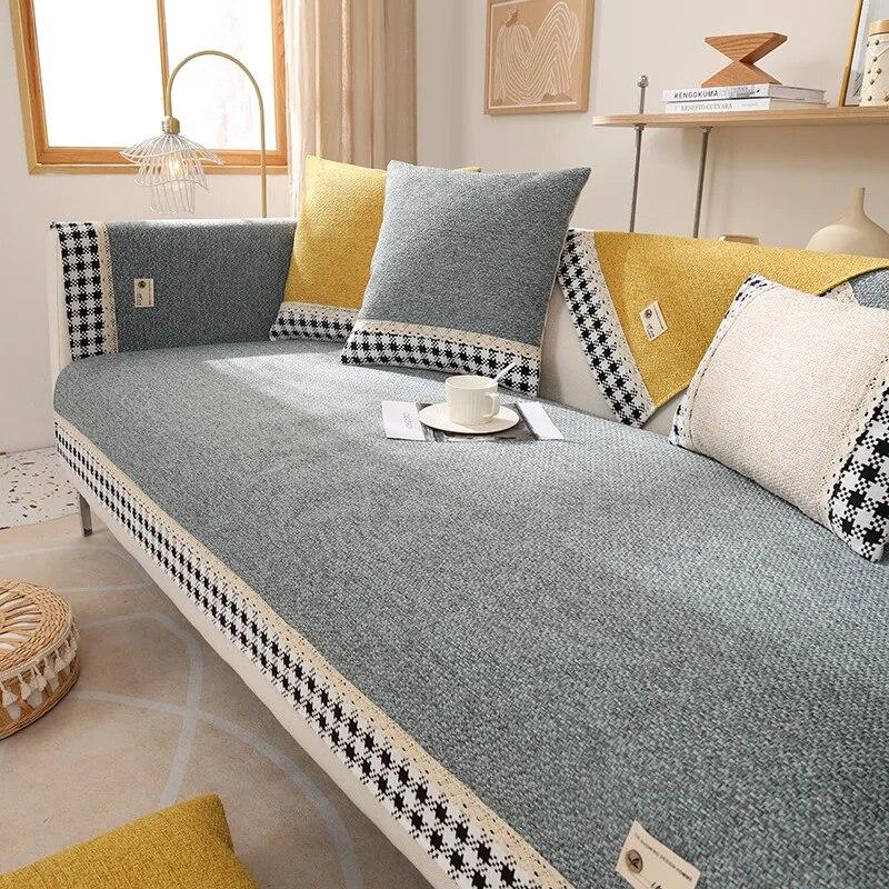 Seat European Couch Cover Sofa Towel for Living Room Decor New Cotton Linen Fabric Sofa Cover Slip Resistant Slipcover