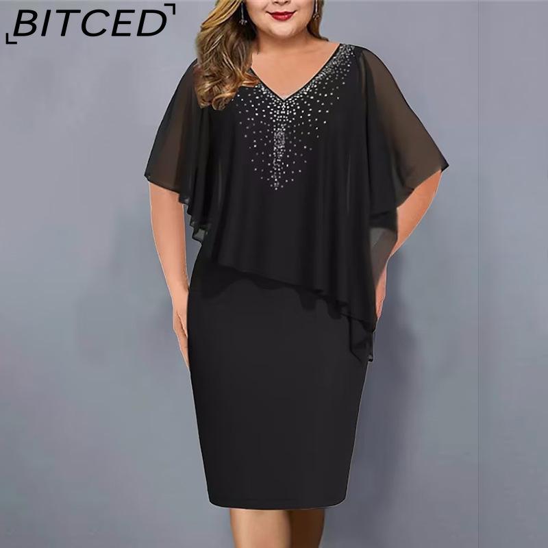 

BITCED Женское платье больших размеров с V-образным вырезом и асимметричными ягодицами, шифоновое платье с пайетками(L-5XL) L чёрный