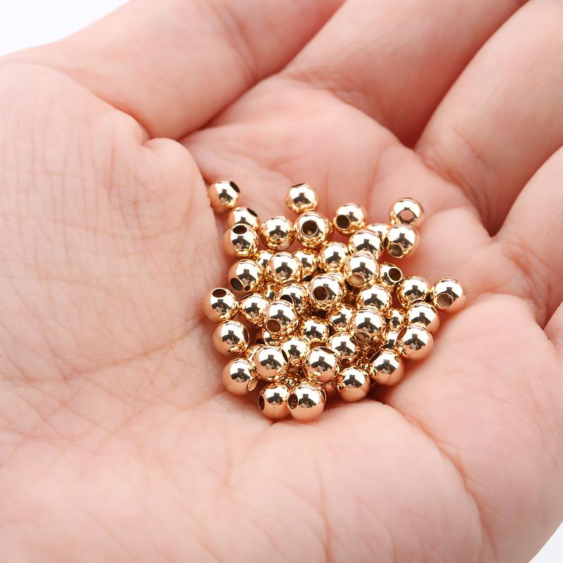 Wholesale 50PCS 2-4MM 14K Gold beads round smooth jewelry beads for bracelet&necklace making 14K Gold jewelry Findings