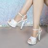 Summer 13CM Stiletto Sandals Female Cozy Patent Leather Peep Toe Buckle Strap Platform High Heels Women Party Dress Shoes