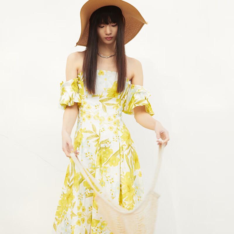 MONOVICH Off-Shoulder Bubble Sleeve Midi Dress XS