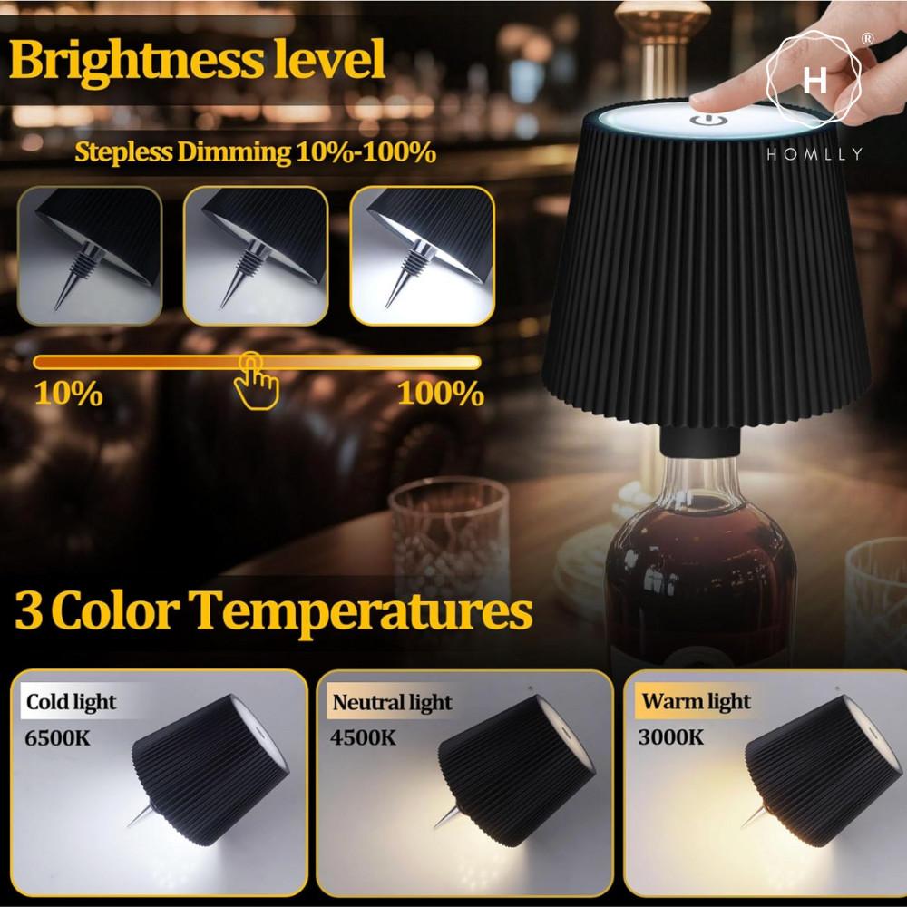 Homlly Touch Control 3 Colors RGB Stepless Dimmable LED Wireless Bottle Lamp Shade
