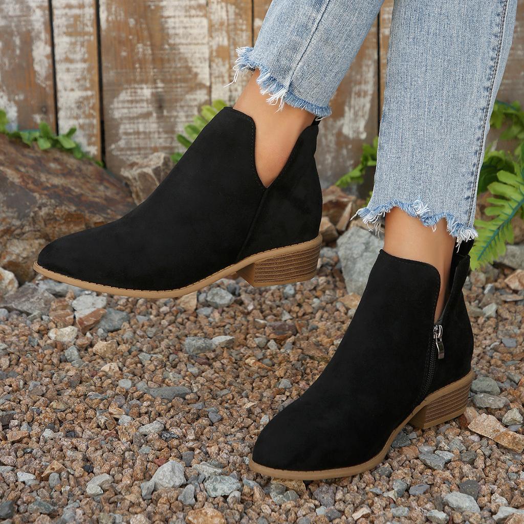 Fashion Women's Natural Suede Elastic Low Heel Shoes Autumn and Winter Ankle Boots Square Toe Casual Short Boots Size 36-43