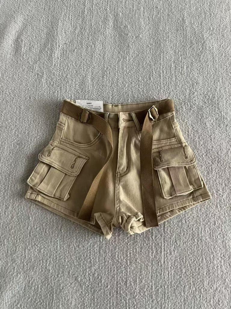 Women's Summer Khaki Denim Shorts - Retro, Loose, Slimming, Versatile, Small Size