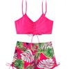 European and American Swimwear Boxers Split Swimsuit Printed Tube Top Sling High Waist Conservative Swimsuit Strap Drawstring