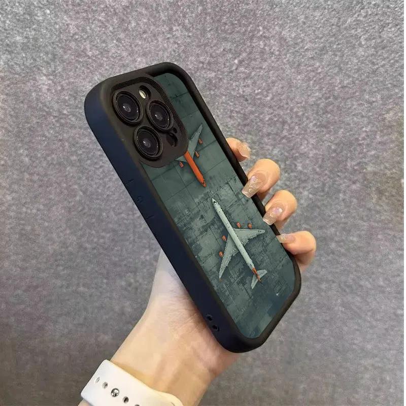 Premium Airplane Pattern Phone Case For IPhone 16 15 14 11 13 12 Pro Max 7 8 Plus X XR XS SE Soft Leather Shockproof Back Cover