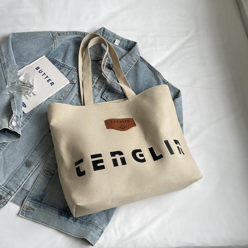 Large Capacity Tote Bag Women's Shopping Bag Letter Print Commuter Student Shoulder Bag