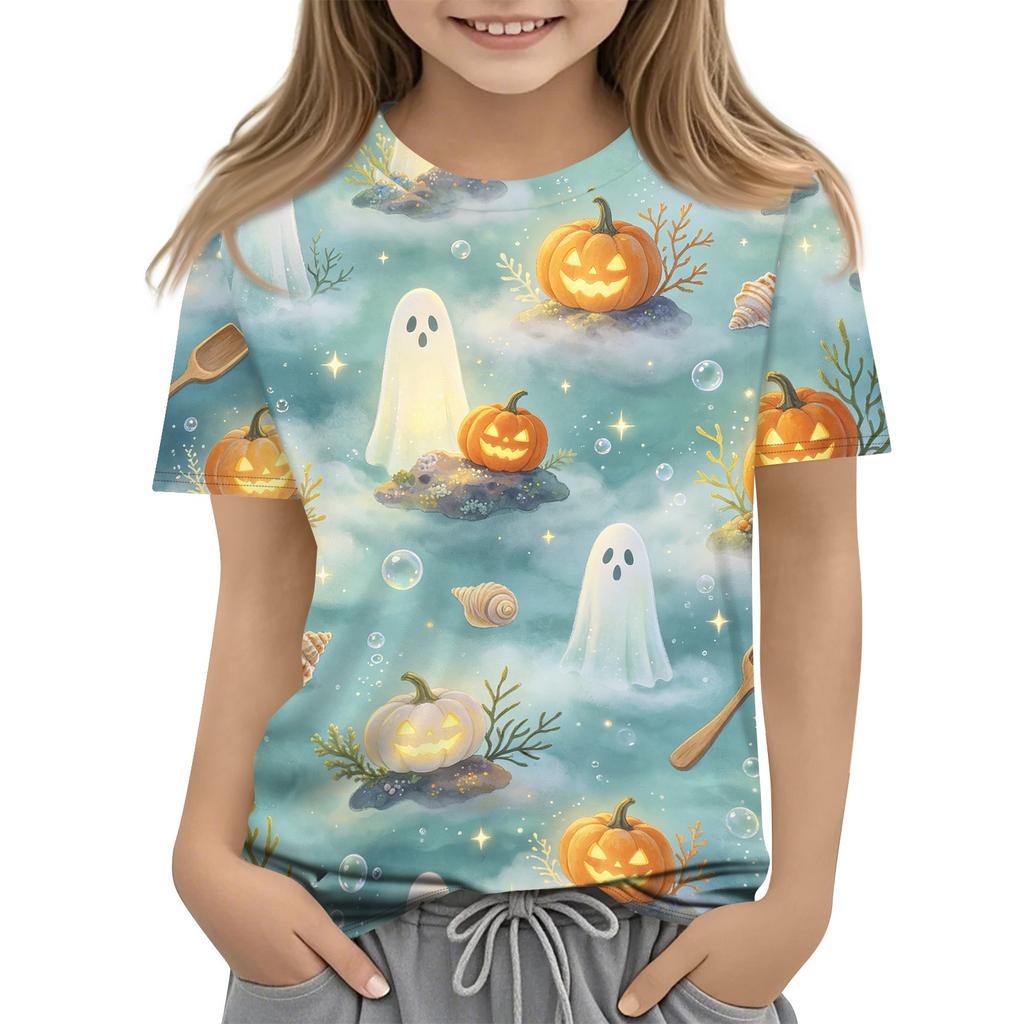 Kids Halloween Graphic T Shirt Short Sleeve Casual Crew Neck Top Boys Girls Printed Tee Comfortable Fit