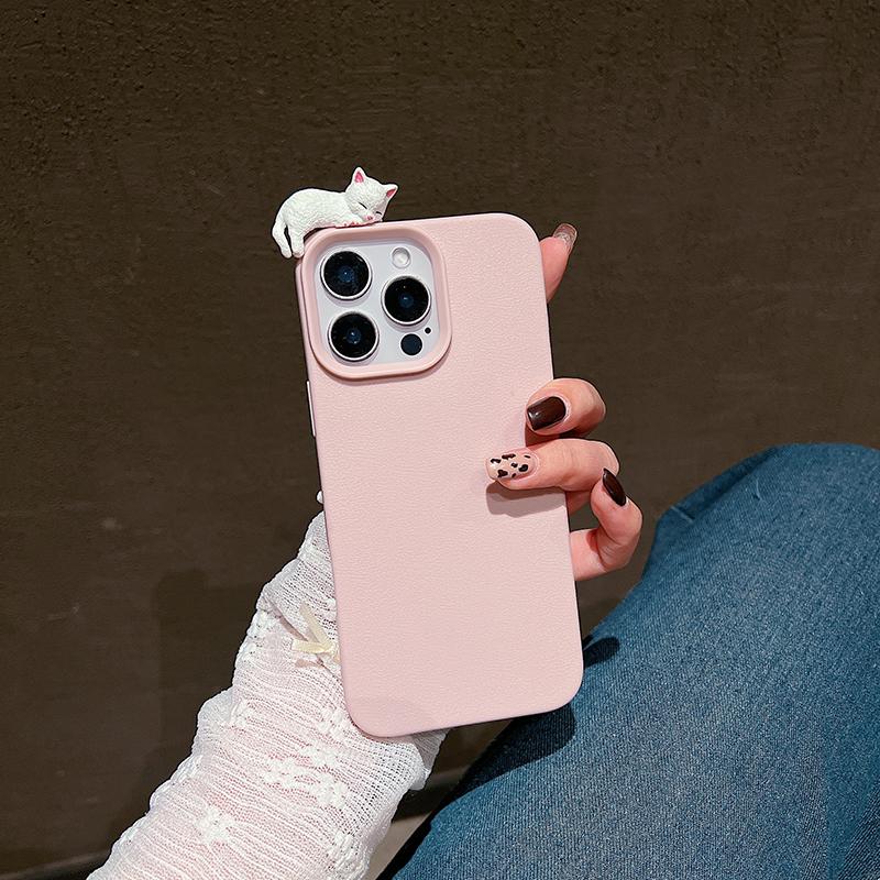 Cute 3D Cartoon Lying Cat Lychee Pattern Leather Phone Case For iPhone 17 16 15 14 13 12 11 Pro Max Plus X XS Lovely Soft Cover