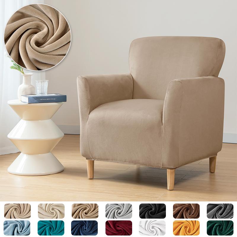 Velvet Stretch Tub Chair Cover Living Room Elastic Club Armchair Slipcovers Single Sofa Covers Washable Home Bar Counter Hotel
