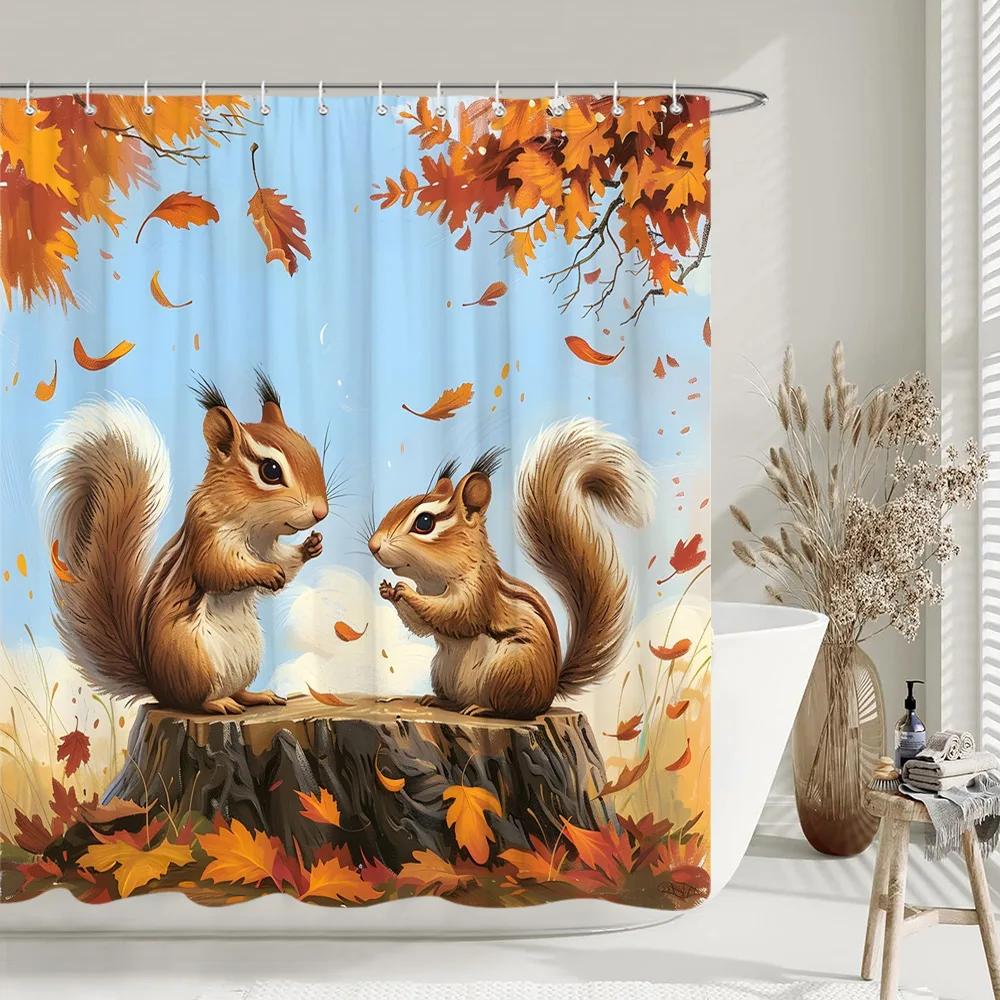 Rustic Farms Pumpkin Shower Curtain Thanksgiving Autumn Sunflower Polyester Fabric Shower Curtain Bathroom Decorative with Hooks